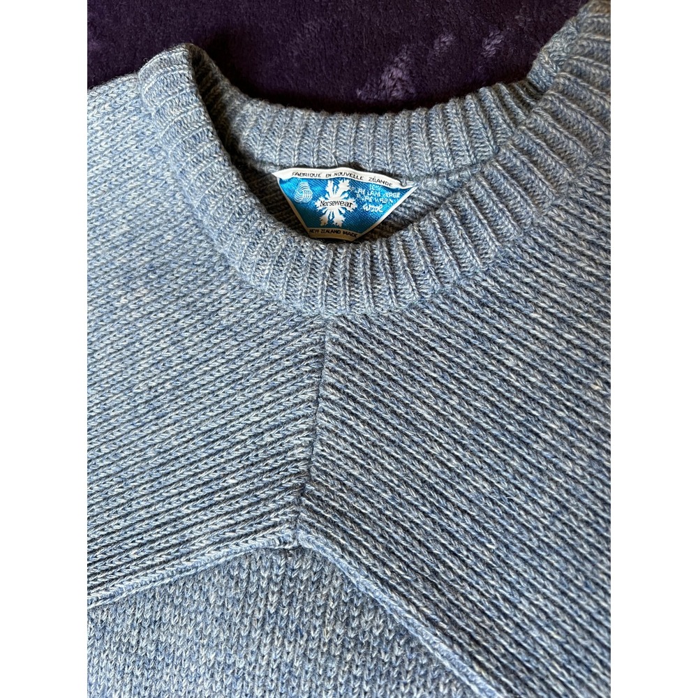 VTG Norsewear New Zealand Pure Virgin Wool Ribbed Crewneck Sweater Blue Grey